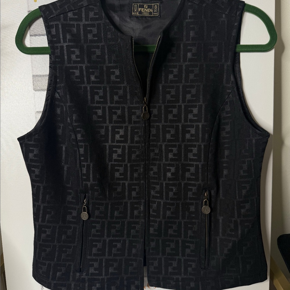 Fendi Black Quilted Vest With Geometric Pattern